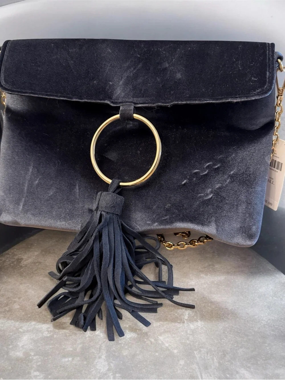 Velvet Tassel Crossbody Bag in Blue